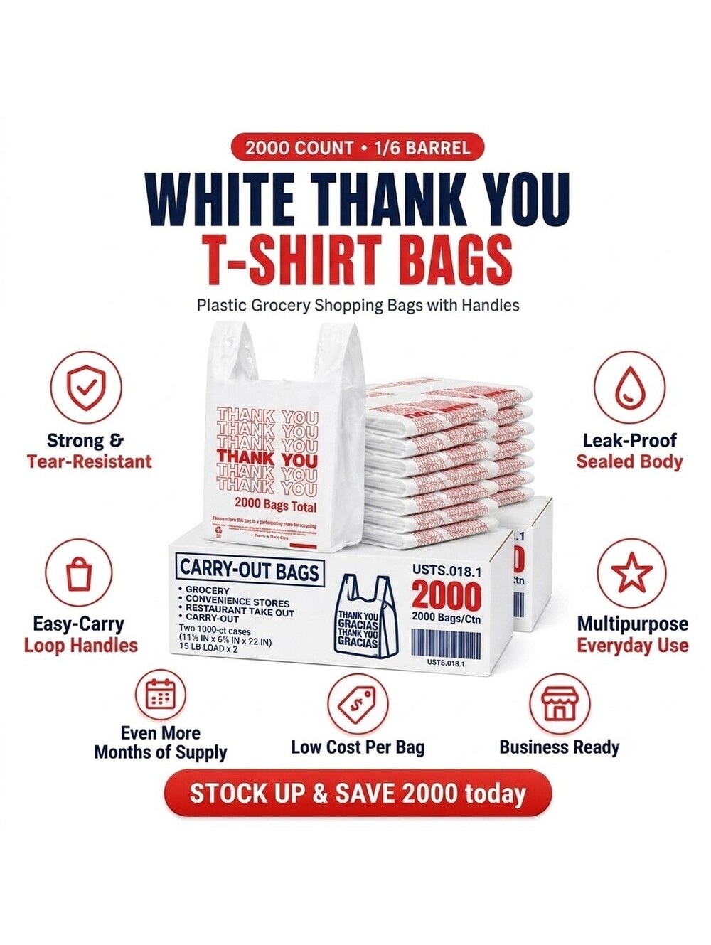 2,000 Bags Thank You / Gracias T-Shirt Carry Out